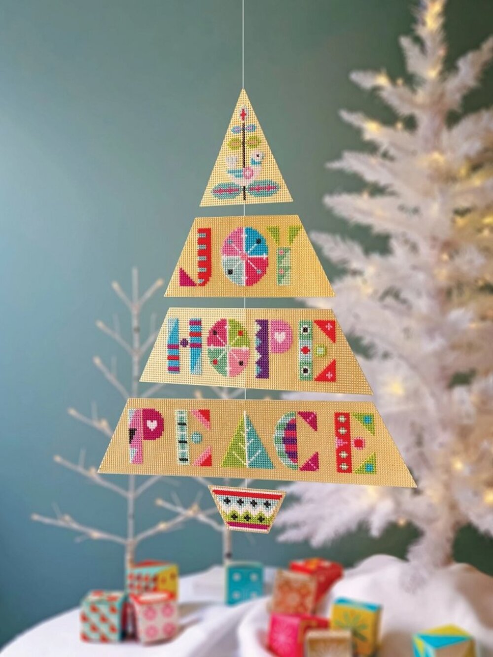 Satsuma Street Gold Peace Tree Cross Stitch Kit NEW Christmas Decor Retro Mod